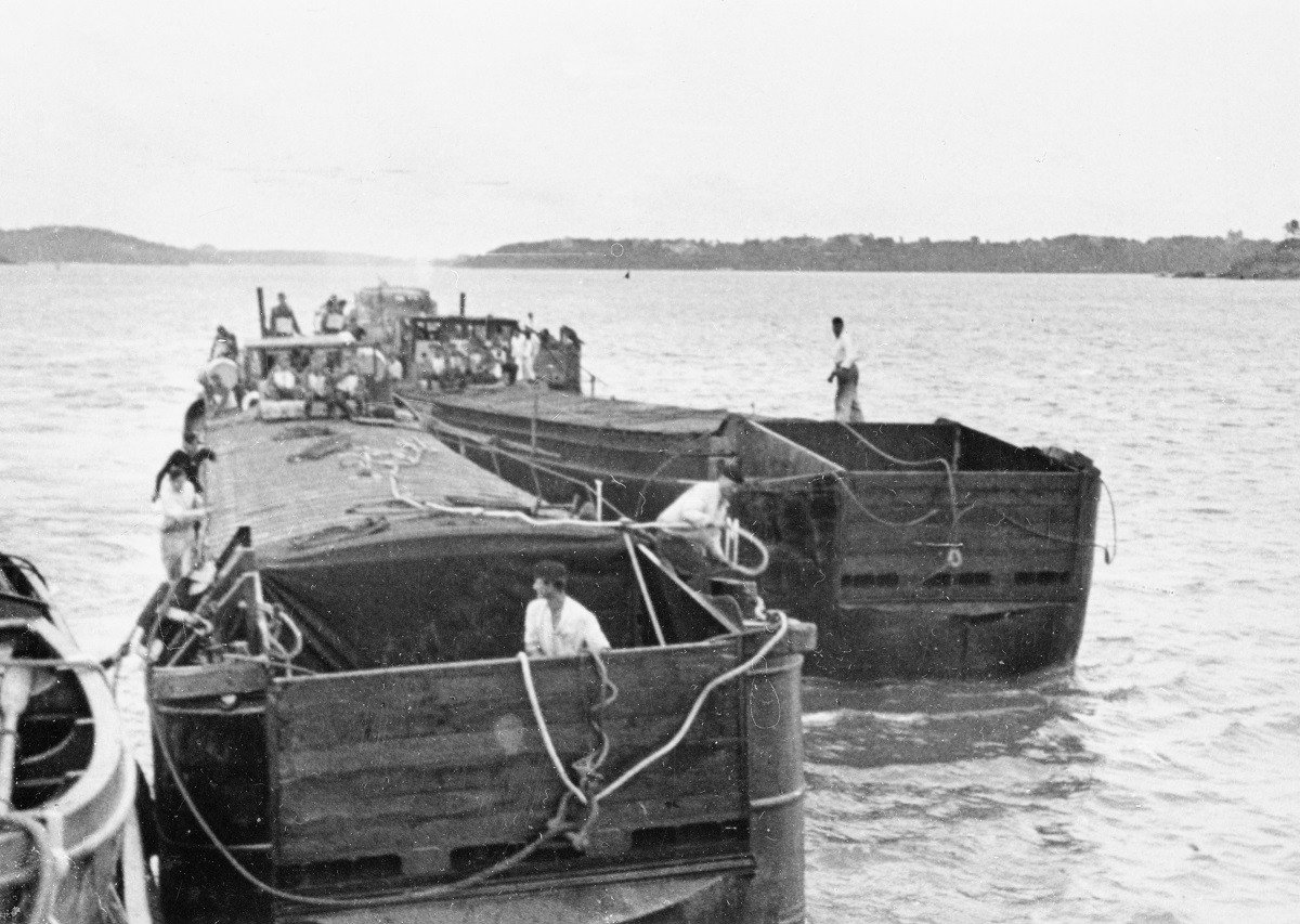 A rare photo of German invasion barges exercising near the captured French port of St Malo (©IWM HU95927). 