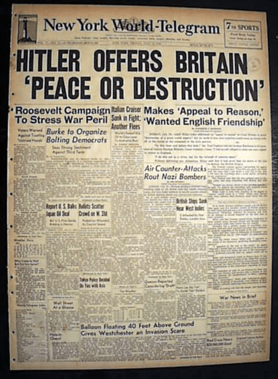 New York papers report Hitler's speech