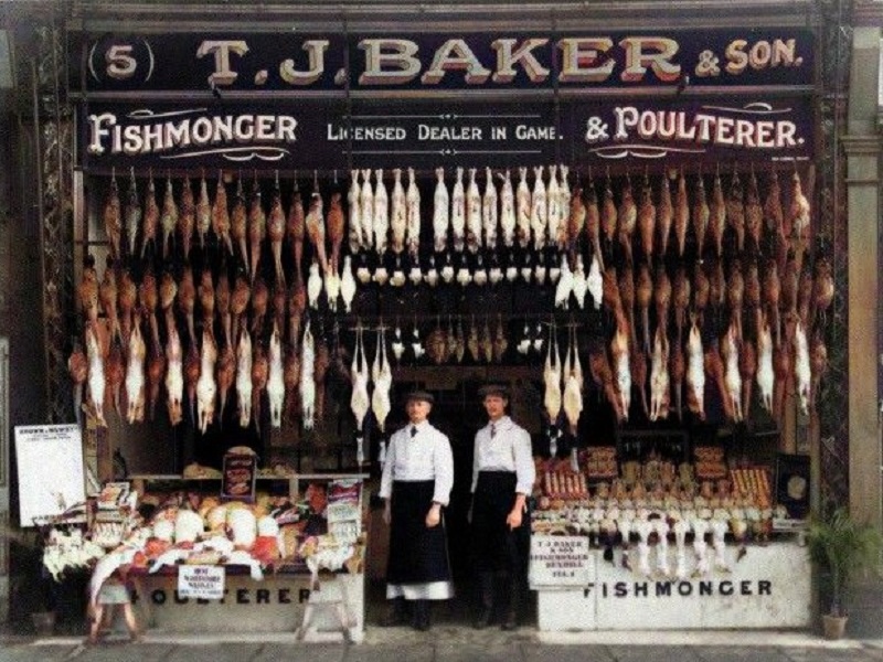 TJ Baker's fish & game shop in Devonshire Road Bexhill in 1924.