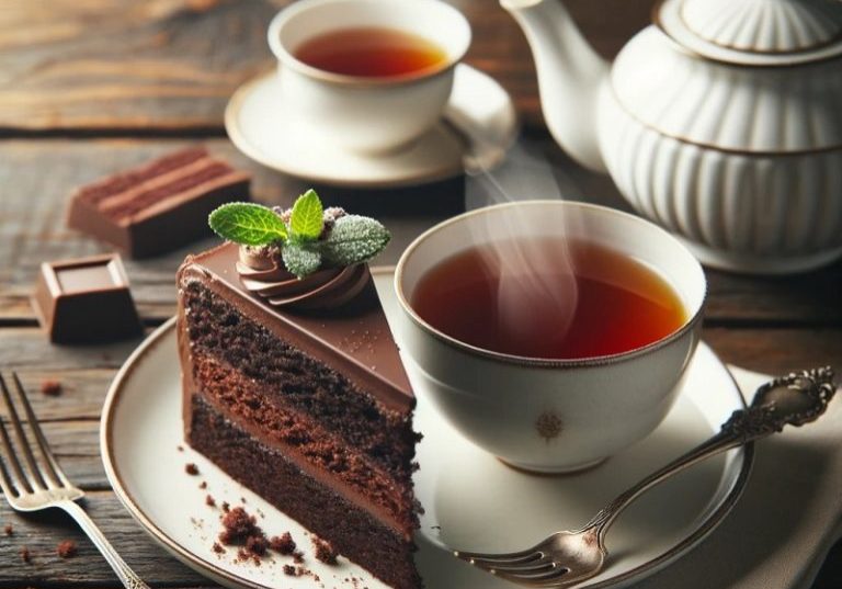 A cup of tea and a slice of cake